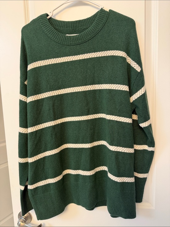 aerie Sweaters - aerie Dark Green Oversized Crewneck Sweater with White Stripes